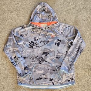 Under Armour Women's Cold Gear Storm XL Hoodie. Blue Gray Hydro Camo Print